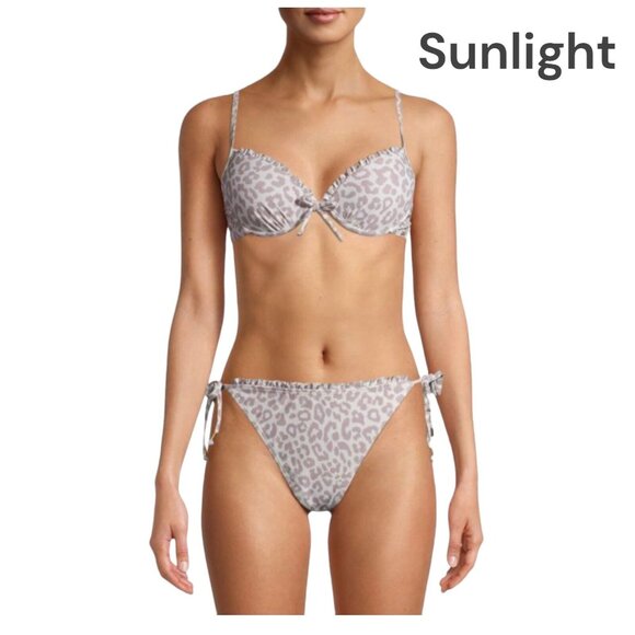 XOXO Women’s Leopard Print Bikini Ruffle Tie Side Swimsuit Set Push Up Top SZ L - Picture 1 of 12